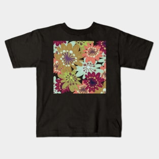 Fun flowerpower pattern in 1970-style, orange, red, turquoise, green,ockra , Kids T-Shirt